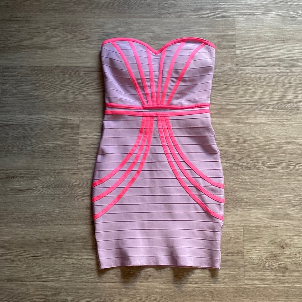 Wow couture strapless dress pink and purple